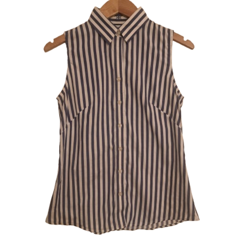 Banana Republic Black and White Striped Button Down Shirt